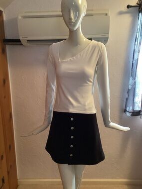 Express White Asymmetric-Neck Long Sleeve Top